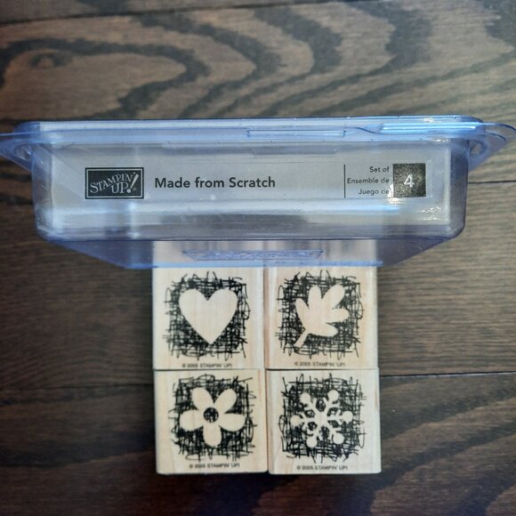 Stampin' Up! Made From Scratch Wood Mounted Set of 4 Rubber Stamps - Picture 3 of 3